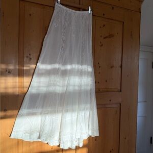Antique Edwardian 1910s Era Long White Cotton Skirt
